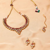 Kundan Elegance Gold Plated Square Stones Necklace Set