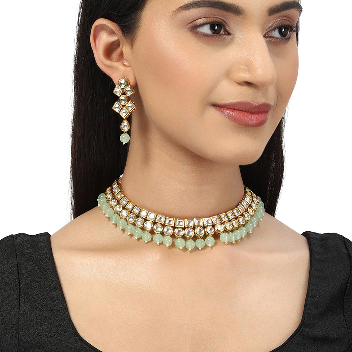 Kundan Elegance Gold Plated Necklace Set for Weddings | Voylla