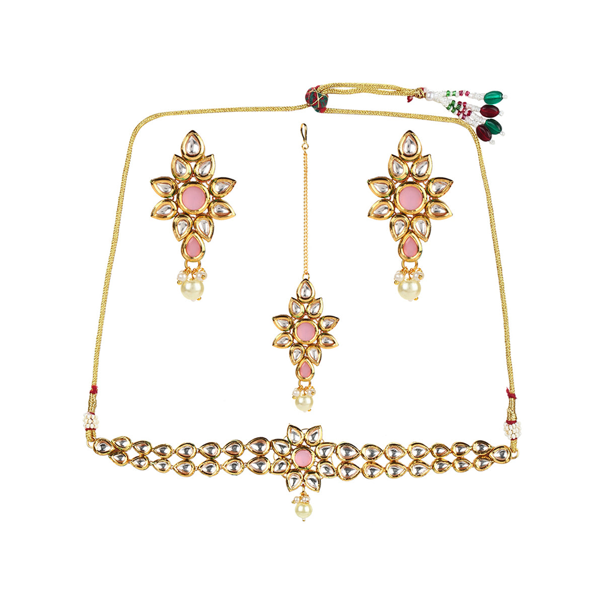 Kundan Gold Plated Blush Sudded Stones Necklace Set