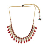 Kundan Gold Plated Necklace Set with Red Stones and Beads