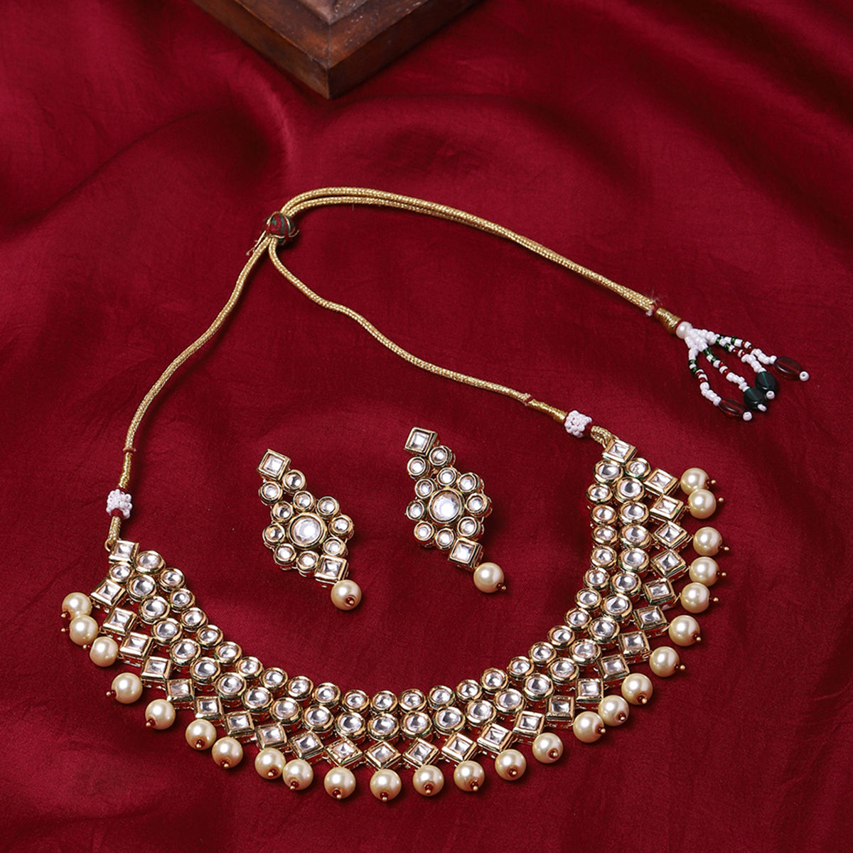 Kundan Polki Gold Plated Necklace Set – VOYLLA1