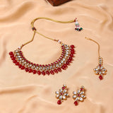 Kundan Gold Plated Red Beaded Necklace Set