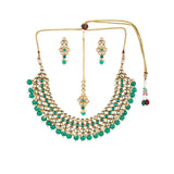 Kundan Gold Plated Green Beads Necklace Set