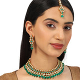 Kundan Gold Plated Green Beads Necklace Set