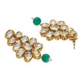 3 Layered Kundan Maang Tika Set With Green Beads