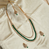 3 Layered Kundan Maang Tika Set With Green Beads
