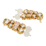 Studded Classic Yellow Gold Plated Maang Tika Set with Pink Beads