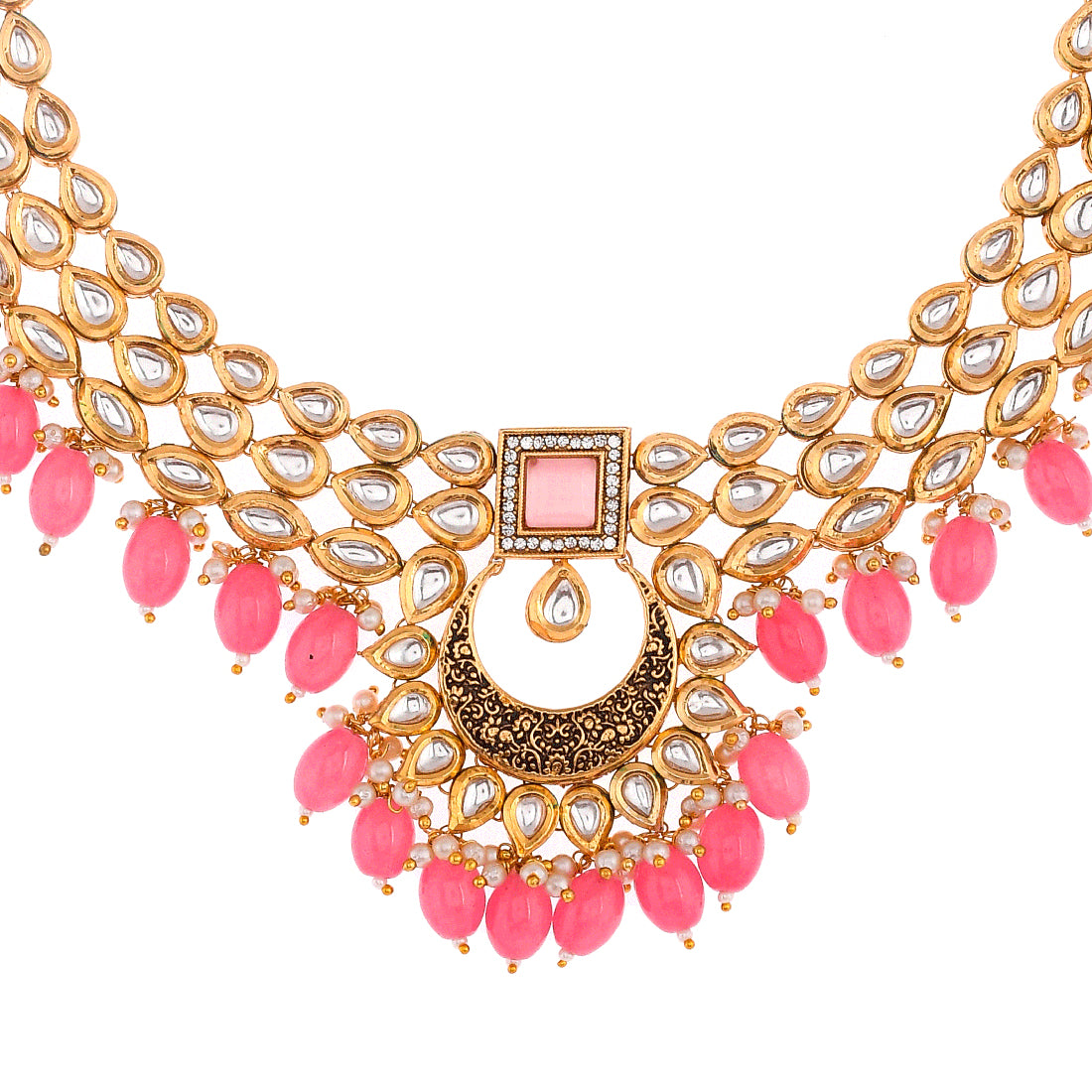 Kundan Elegance Pink Stones Jewellery Set