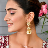 Kundan Elegance White Pearls and Faux Kundan Jhumka Earrings