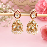 Kundan Elegance Dainty Pearls and Faux Kundan Jhumka Earrings