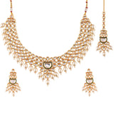 Kundan Elegance Pearl Beads and Faux Kundan Opulent Maang Tika Set