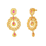 Traditional Kundan Adorned Cutwork Design Brass Gold Plated Drop Earrings