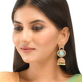 Teardrop Kundan and Faux Pearls Gold Plated Brass Jhumka Earrings