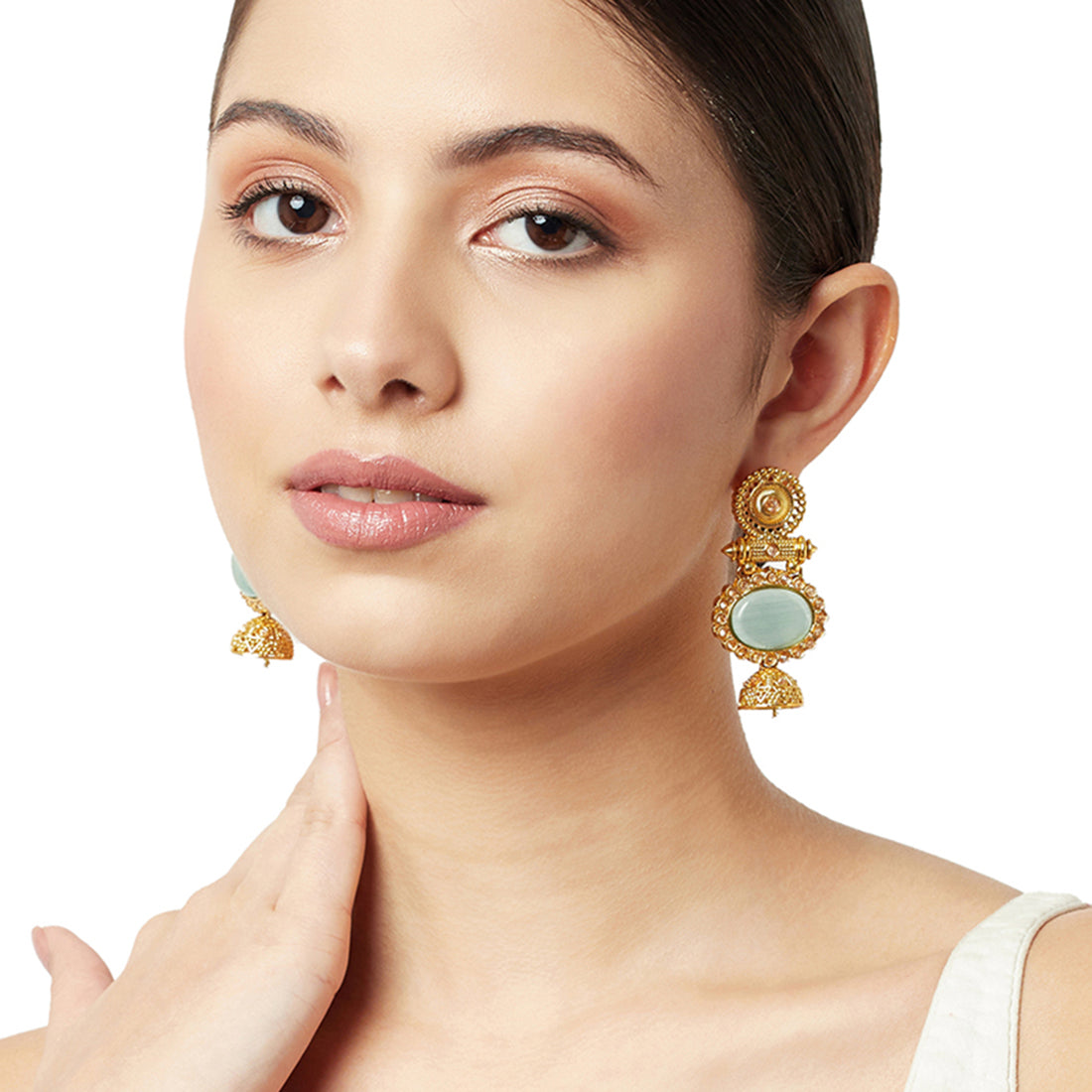 Gold Oppulence Traditional Gold Plated Earrings with Blue Stones
