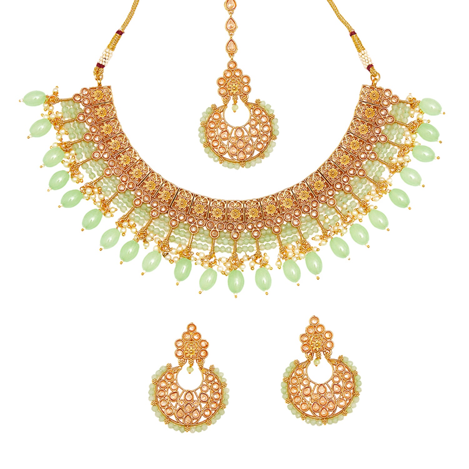 Gold Oppulence Gold Plated Maang Tika Set with Tumble Beads