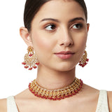 Gold Opulence Red and Golden Traditional Jewellery Set