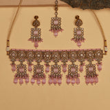 Gold Plated Necklace with Glamorizing Pink Stones