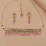 Gold Opulence Choker Style Necklace with Dangling Earrings and Tika