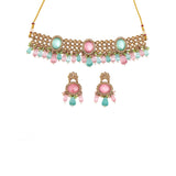Pink and Blue Gemstones Gold Plated Jewellery Set