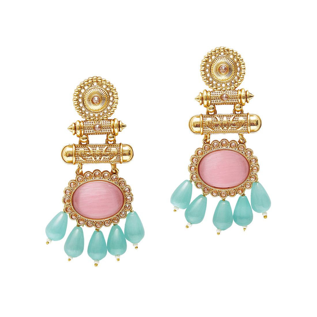 Gold Oppulence Gold Plated Pink Stone Earrings