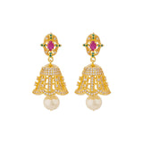 Faux Pearls Adorned Jhumka Earrings
