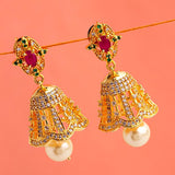 Faux Pearls Adorned Jhumka Earrings