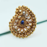 Paisley Designer Blue & White Stones Studded Ring