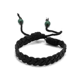 Black PU Leather Band Bracelet With Green Beads