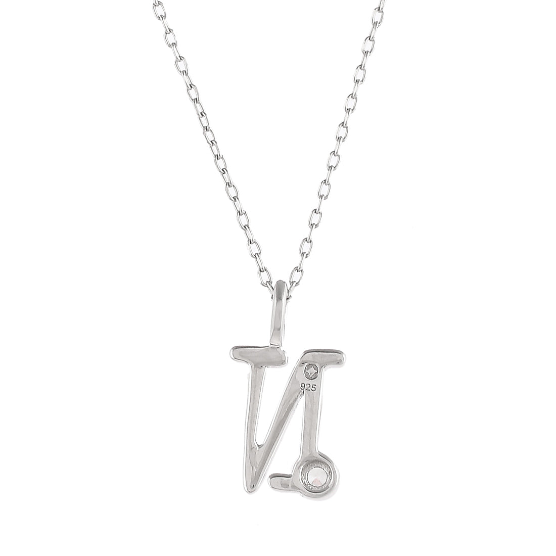 Sterling Silver Alphabet N Round Cut CZ Pendant