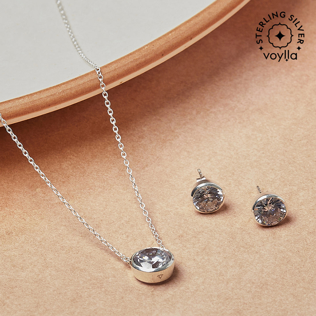 Pandora Era Bezel Lab grown Diamond Pendant Necklace and Earrings set, Sterling  Silver, 0.45 carat TW