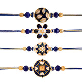 Traditional Gems Studded Blue Thread Rakhi - Pack Of 4