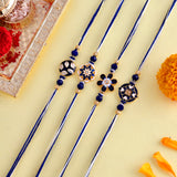 Traditional Gems Studded Blue Thread Rakhi - Pack Of 4