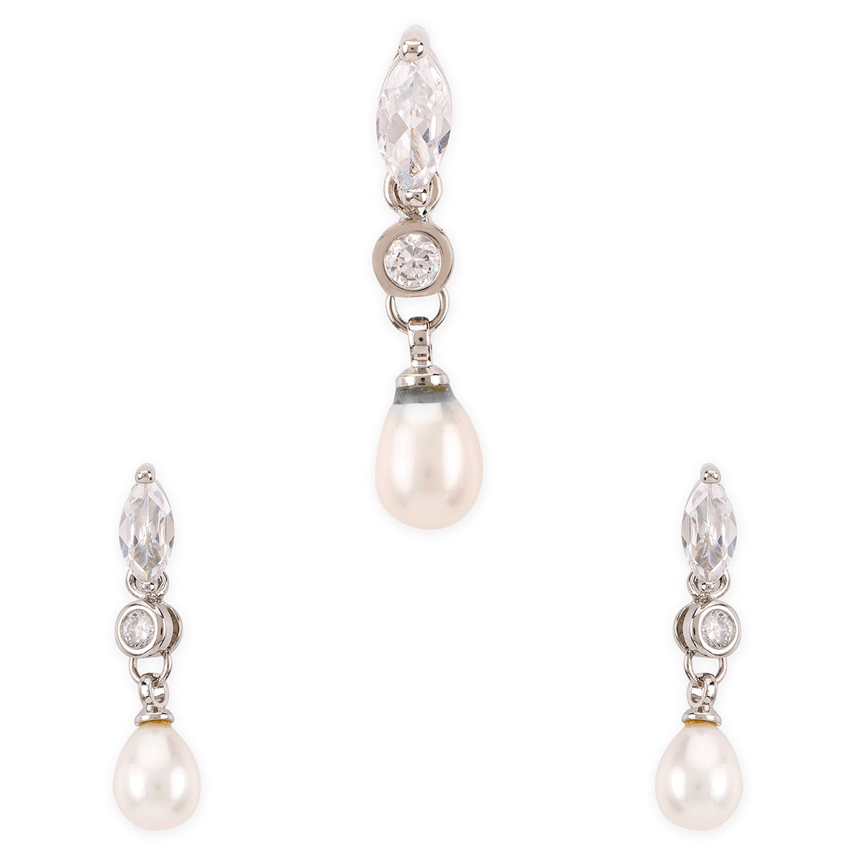 Pearl Essentials Classy Silver Plated Pendant Set