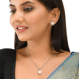 Marquise Cut CZ and Faux Pearls Brass Silver Plated Pendant Set