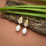 Teardrop CZ and Faux Pearls Gold Plated Brass Earrings