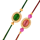 Studded Pink And Green Thread Rakhis - Pack Of 2