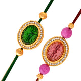 Studded Pink And Green Thread Rakhis - Pack Of 2