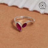 Dual Red Stone 925 Sterling Silver CZ Adjustable Ring