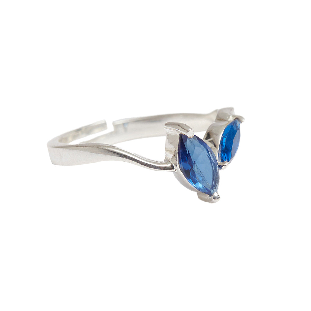Dual Blue Stone 925 Sterling Silver CZ Adjustable Ring