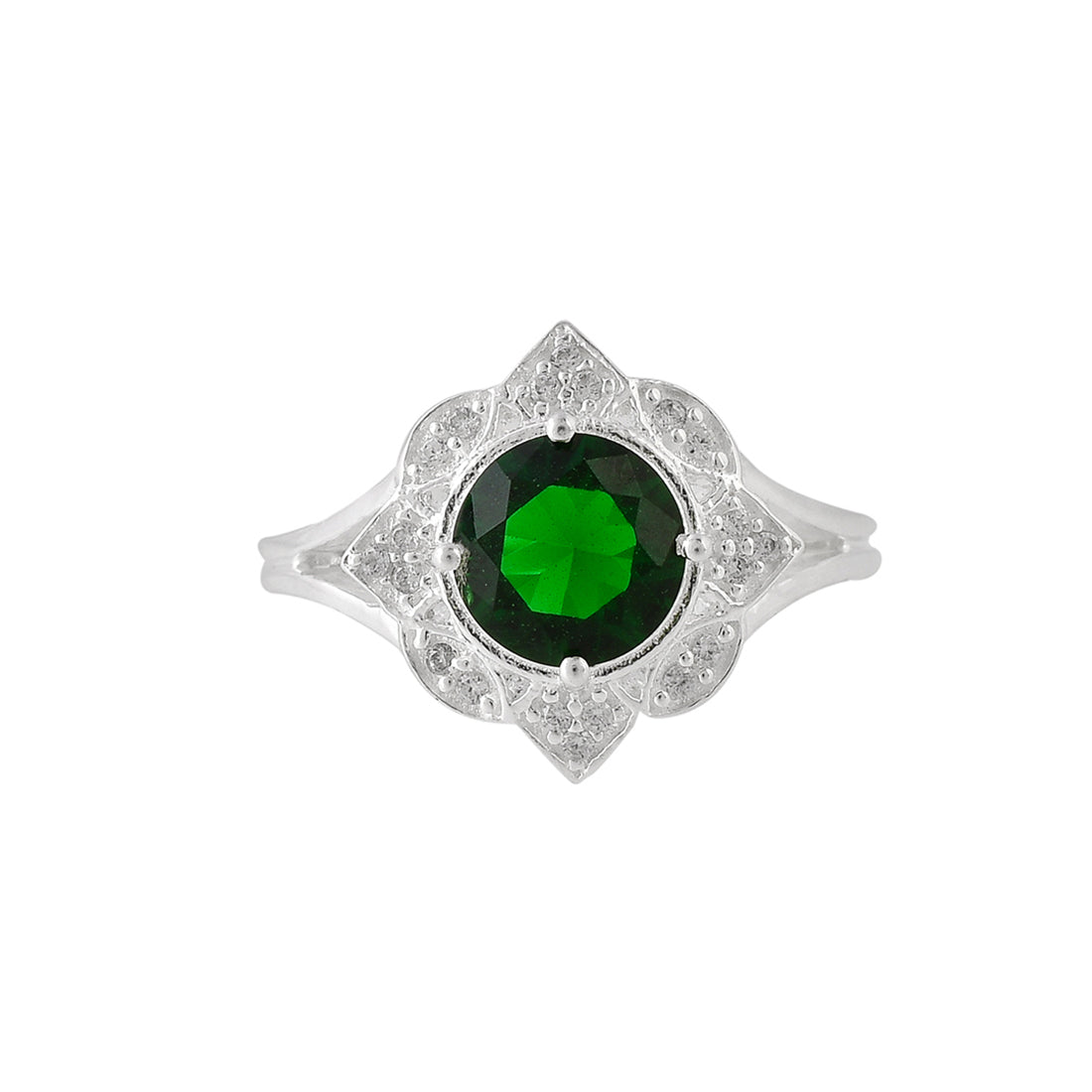 925 Sterling Silver Round Cut Green CZ Ring