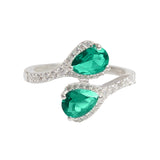 Sterling Silver Ladies Cubic Zirconia Emerald Green Adjustable Ring