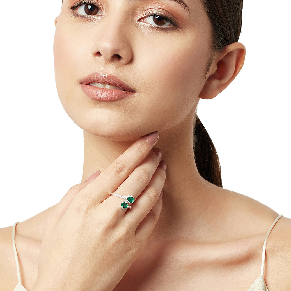 Sterling Silver Ladies Cubic Zirconia Emerald Green Adjustable