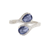 Adjustable Blue Pear Shaped CZ Studded 925 Sterling Silver Ring