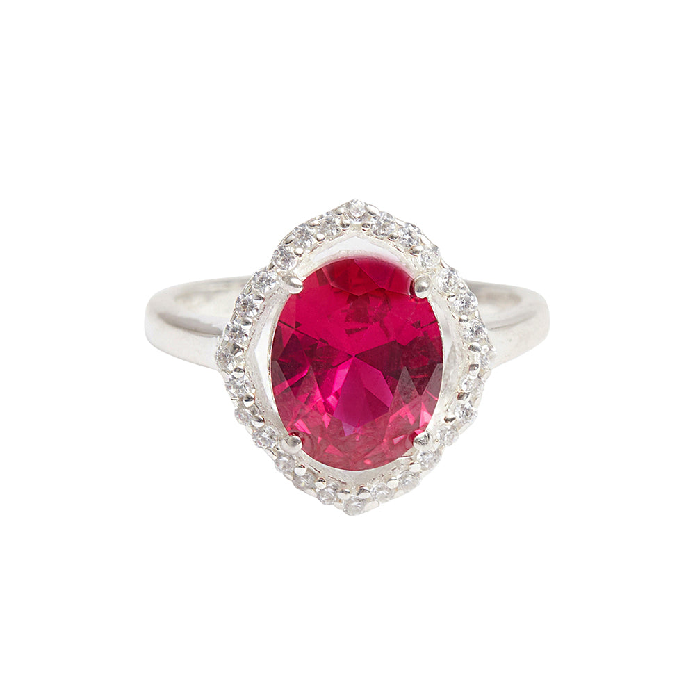 CZ Studded Ruby Gemstone in a 925 Sterling Silver Adjustable Ring