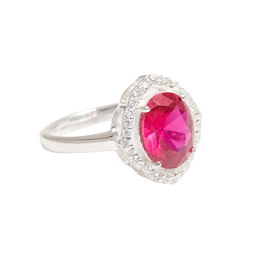 CZ Studded Ruby Gemstone in a 925 Sterling Silver Adjustable Ring