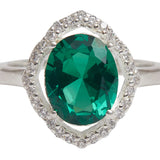 Emerald CZ Halo Ring in 925 Sterling Silver Adjustable Band