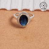 Sparkling Oval Blue CZ Studded Adjustable 925 Sterling Silver Adjustable Ring