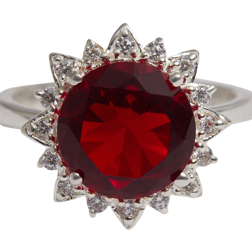 925 Sterling Silver Opulent Looking Red with Studded CZ Ring