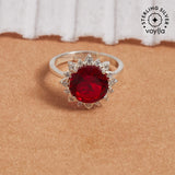 925 Sterling Silver Opulent Looking Red with Studded CZ Ring