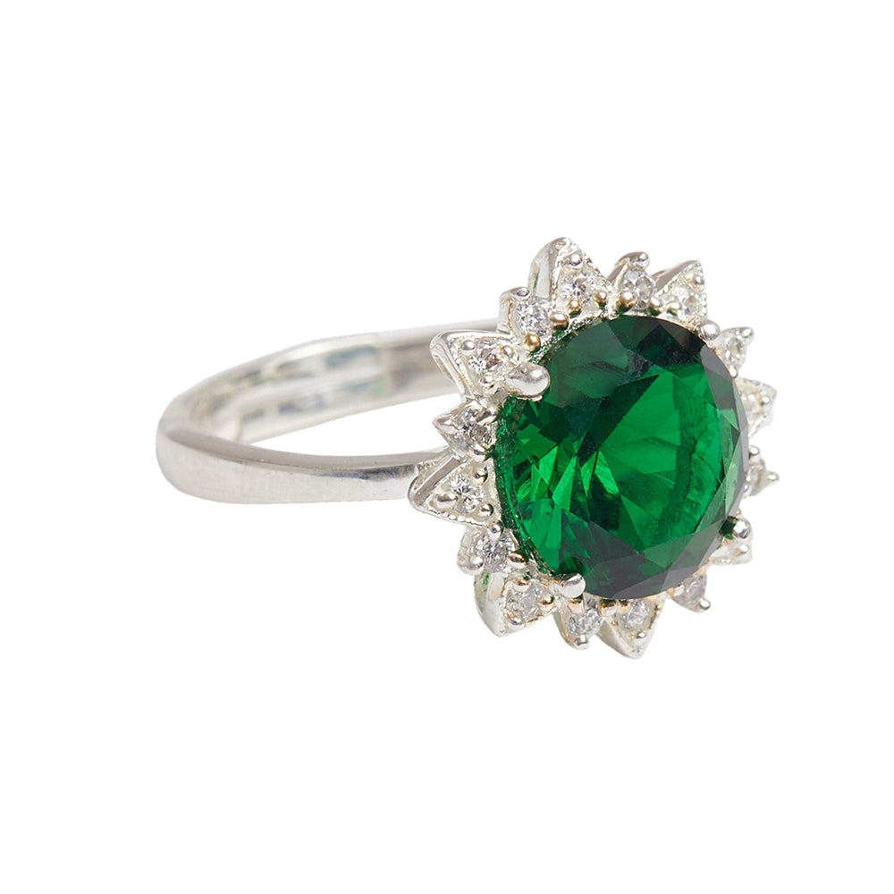 Green Cubic Zircon Cluster 925 Sterling Silver Adjustable Ring